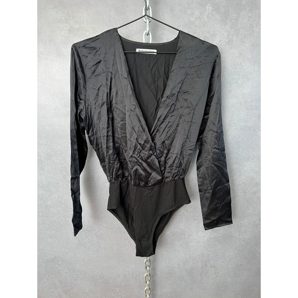 Reformation Bodysuit Silk Long Sleeve Wrap Front‎ Elegant Top XS